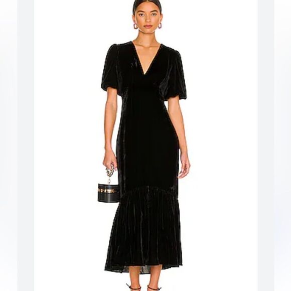 Rhode Black Velvet Ester Midi Dress | Size 8 - Picture 1 of 11